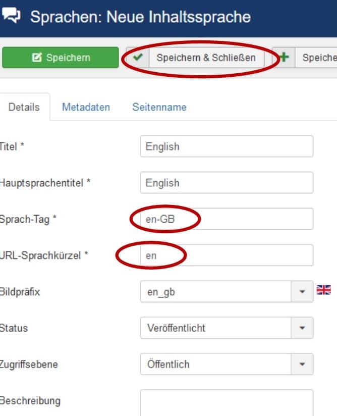 Joomla JDiction Inhaltssprache