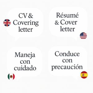 Vergleich regionaler Sprachvarianten in Englisch und Spanisch: UK vs. USA und Mexiko vs. Spanien – Beispiel für sprachliche Lokalisierung.